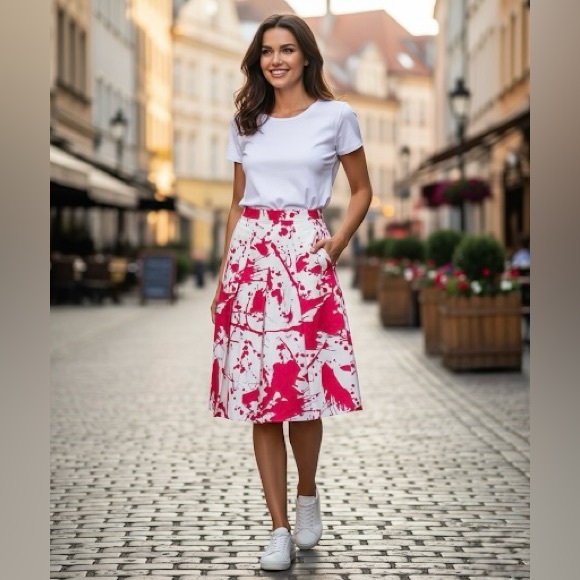 Calvin Klein Dresses & Skirts - Calvin Klein Pink & White Paint Splatter Pleated A-Line Skirt